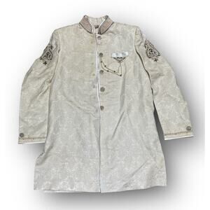 Manyavar Sherwani Kurta Set -‎ Size 42 (XL) - Indian Ethnic Wedding Gold/Cream